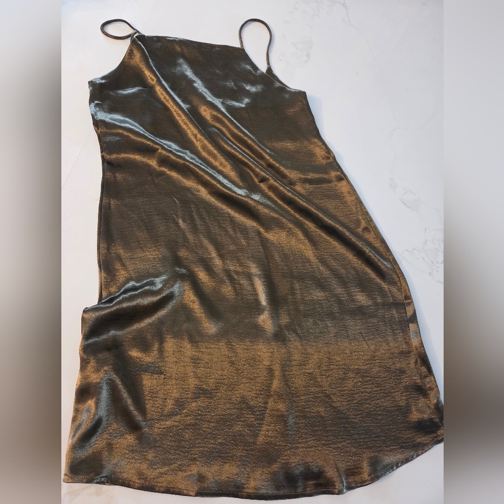 Sleek Bronze Metallic Slip Dress